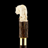 Luring Lion Intricate Handcarved Bone Handle Collector Cane w/Custom Shaft and Collar Bone Handles - Tophatter Daily Deals