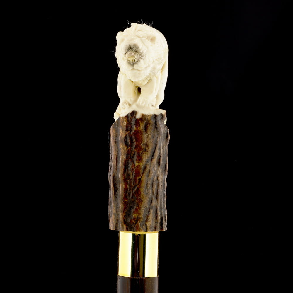 Luring Lion Intricate Handcarved Bone Handle Collector Cane w/Custom Shaft and Collar Bone Handles - Tophatter Daily Deals