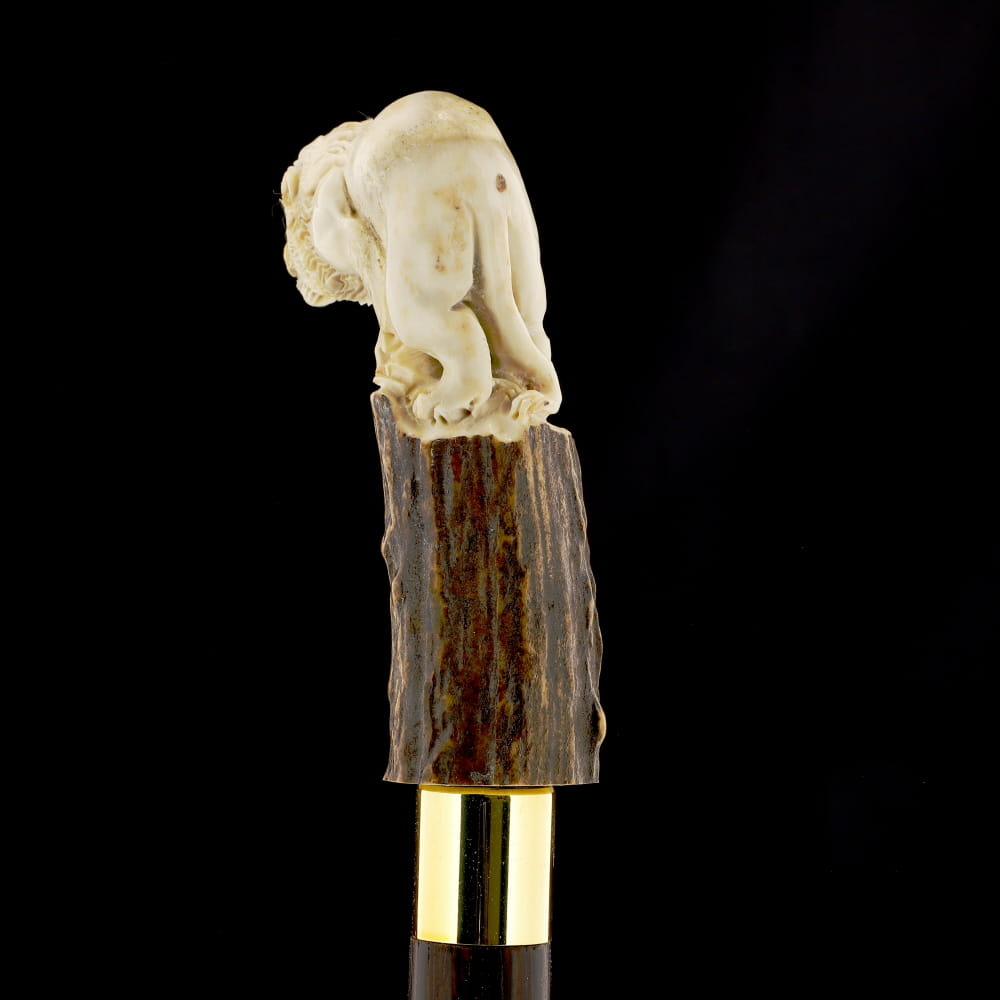 Luring Lion Intricate Handcarved Bone Handle Collector Cane w/Custom Shaft and Collar Bone Handles - Tophatter Daily Deals