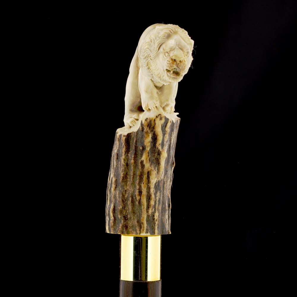 Luring Lion Intricate Handcarved Bone Handle Collector Cane w/Custom Shaft and Collar Bone Handles - Tophatter Daily Deals