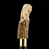 Luring Lion Intricate Handcarved Bone Handle Collector Cane w/Custom Shaft and Collar Bone Handles - Tophatter Daily Deals