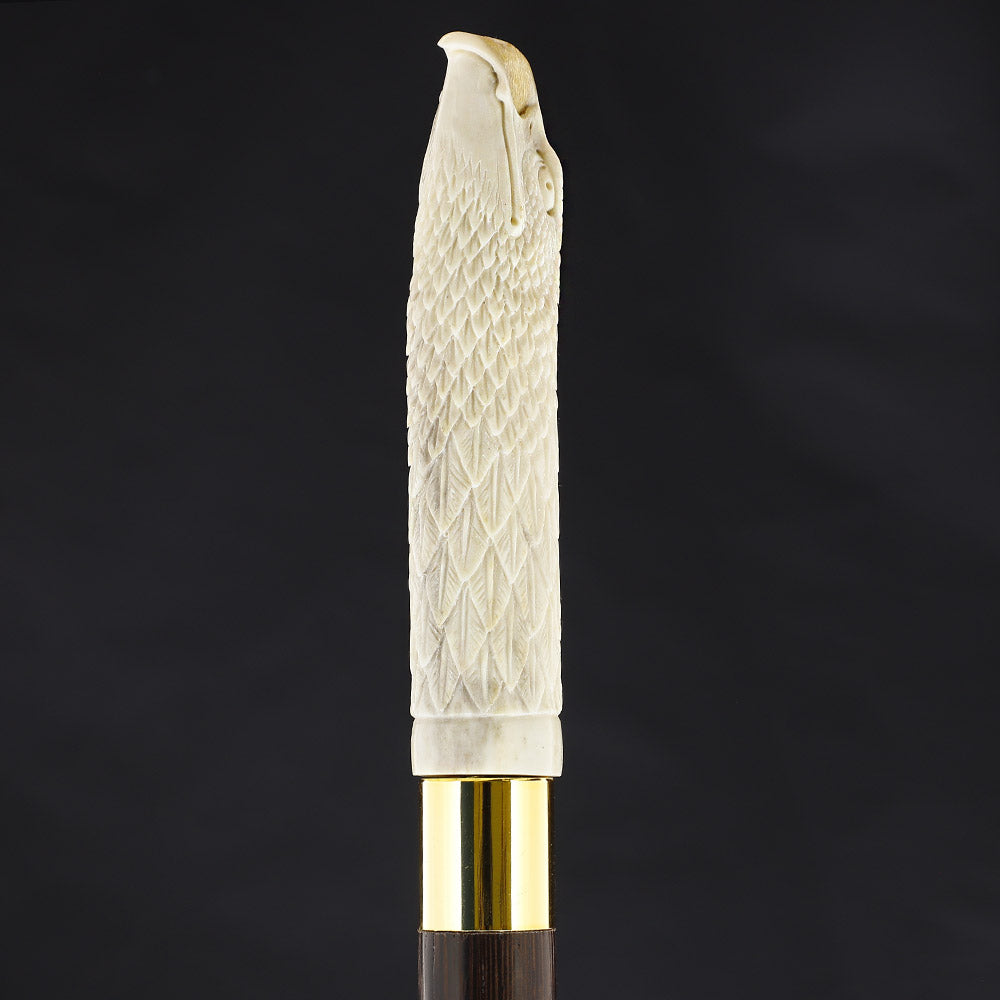 Gazing Eagle Bone Handle Walking Cane w/Custom Shaft and Collar Bone Handles - Tophatter Daily Deals