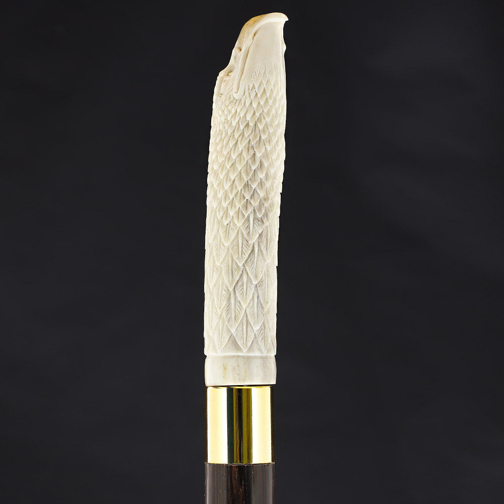 Gazing Eagle Bone Handle Walking Cane w/Custom Shaft and Collar Bone Handles - Tophatter Daily Deals