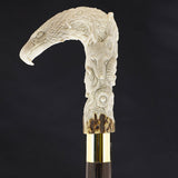 Natures Wildlife Pack Intricate Handcarved Bone Handle Collector Cane w/Custom Shaft and Collar Bone Handles - Tophatter Daily Deals