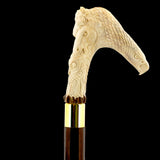 Natures Wildlife Pack Intricate Handcarved Bone Handle Collector Cane w/Custom Shaft and Collar Bone Handles - Tophatter Daily Deals