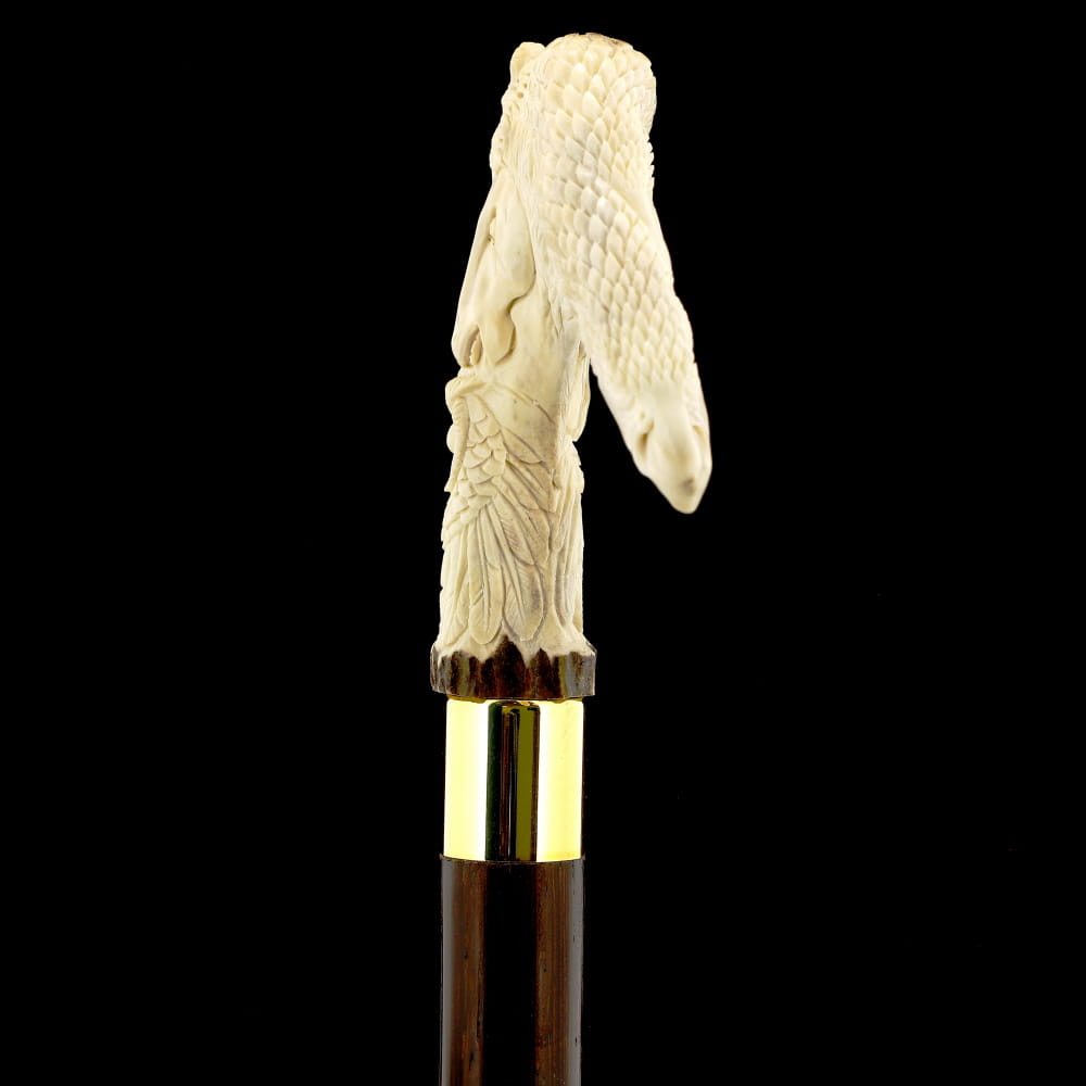 Natures Wildlife Pack Intricate Handcarved Bone Handle Collector Cane w/Custom Shaft and Collar Bone Handles - Tophatter Daily Deals