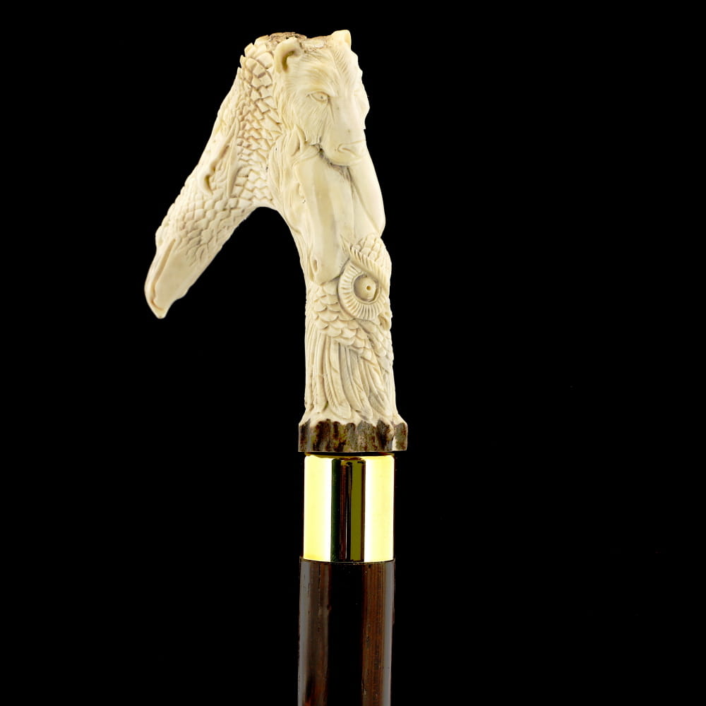 Natures Wildlife Pack Intricate Handcarved Bone Handle Collector Cane w/Custom Shaft and Collar Bone Handles - Tophatter Daily Deals
