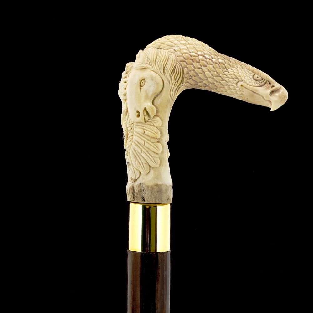 Natures Wildlife Pack Intricate Handcarved Bone Handle Collector Cane w/Custom Shaft and Collar Bone Handles - Tophatter Daily Deals