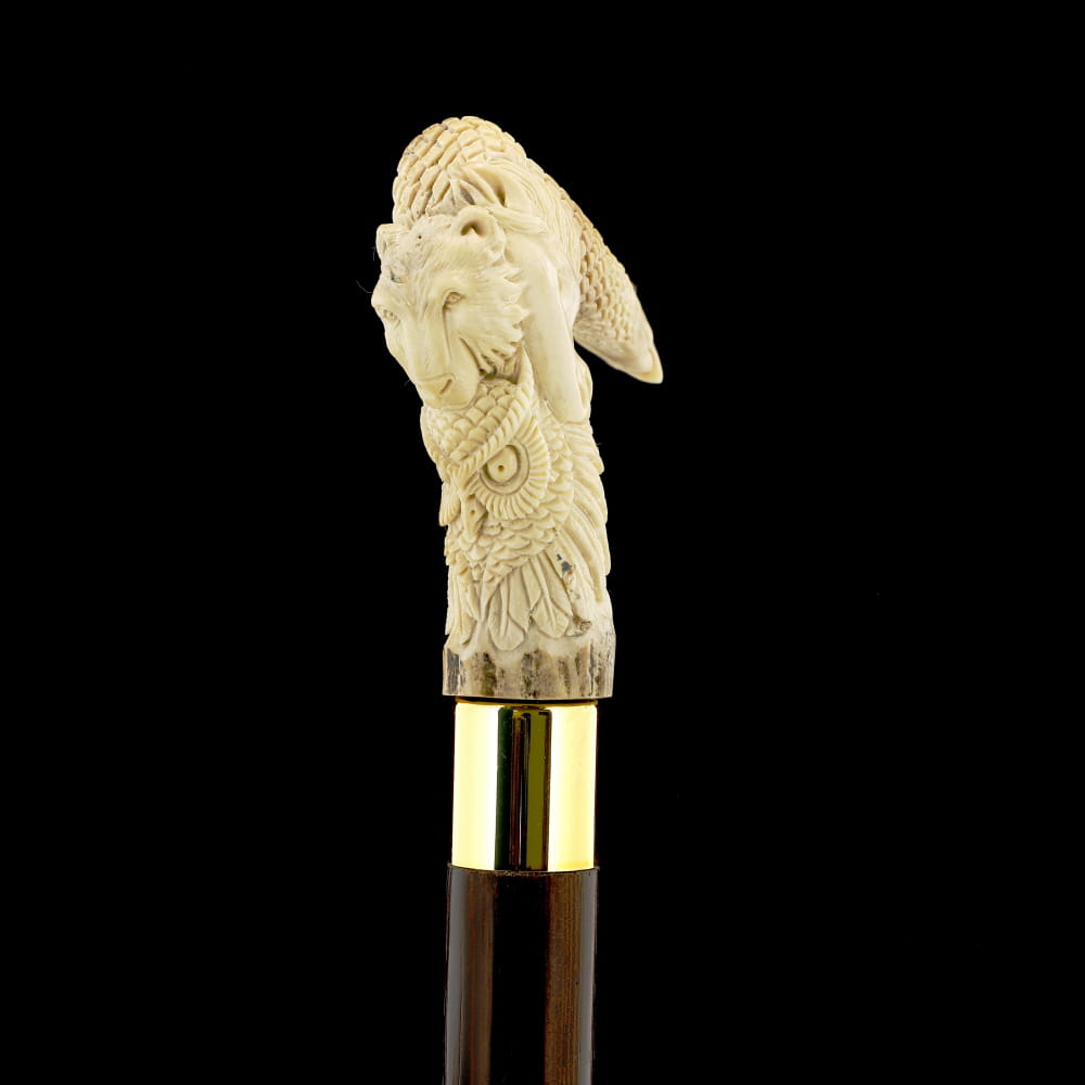 Natures Wildlife Pack Intricate Handcarved Bone Handle Collector Cane w/Custom Shaft and Collar Bone Handles - Tophatter Daily Deals