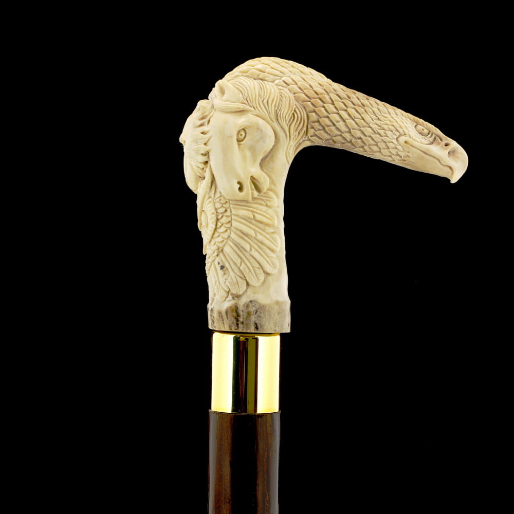 Natures Wildlife Pack Intricate Handcarved Bone Handle Collector Cane w/Custom Shaft and Collar Bone Handles - Tophatter Daily Deals