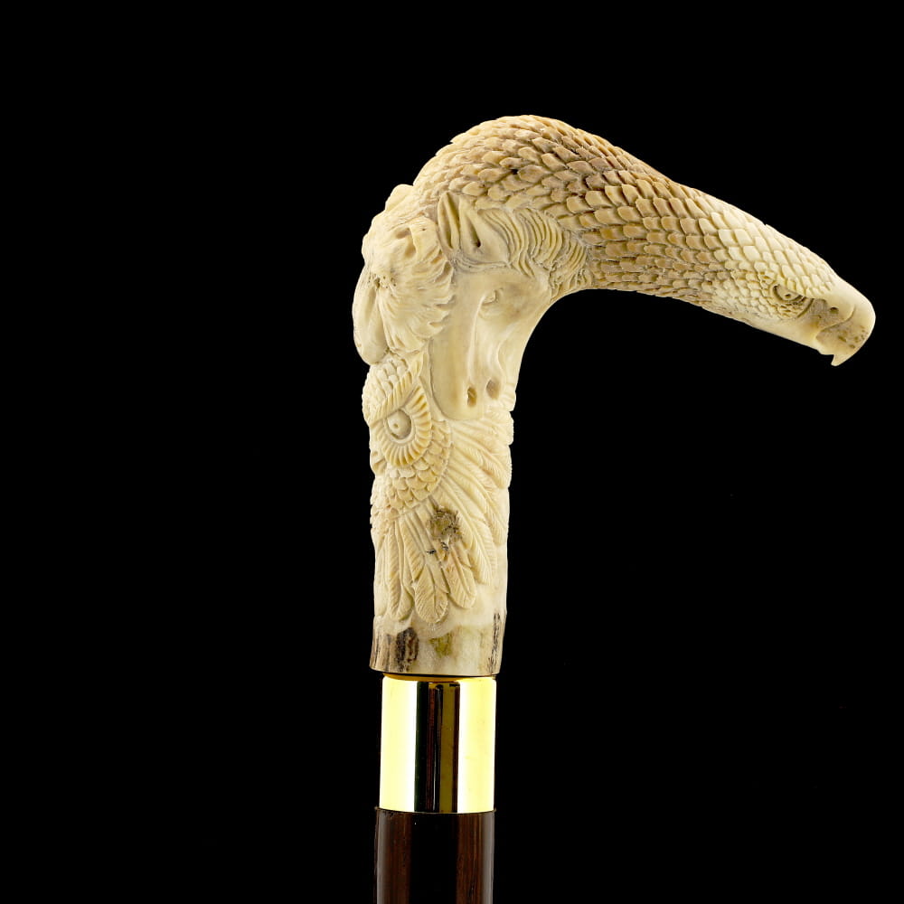 Natures Wildlife Pack Intricate Handcarved Bone Handle Collector Cane w/Custom Shaft and Collar Bone Handles - Tophatter Daily Deals