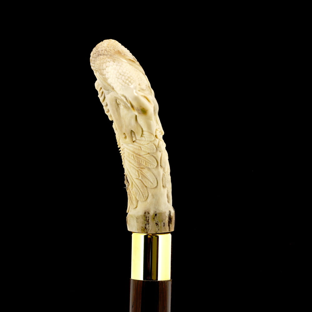 Natures Wildlife Pack Intricate Handcarved Bone Handle Collector Cane w/Custom Shaft and Collar Bone Handles - Tophatter Daily Deals