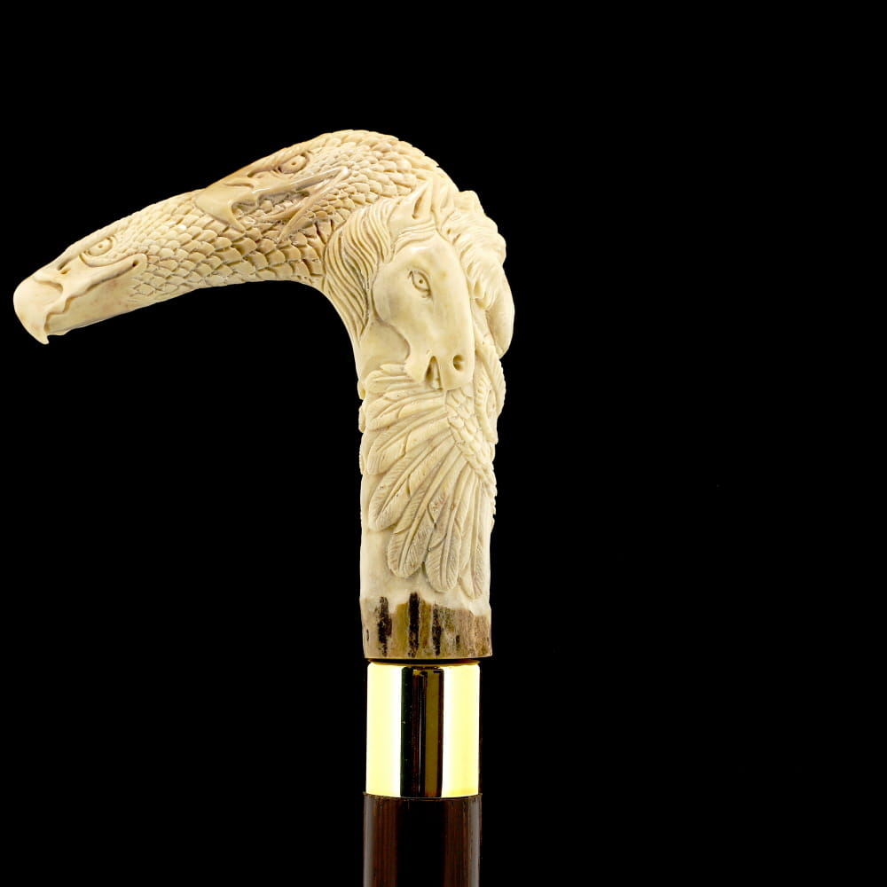 Natures Wildlife Pack Intricate Handcarved Bone Handle Collector Cane w/Custom Shaft and Collar Bone Handles - Tophatter Daily Deals