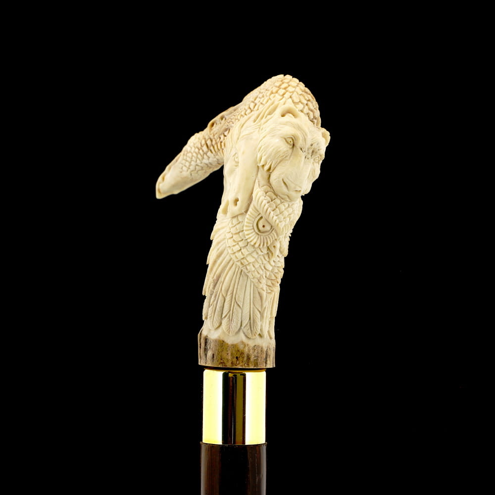 Natures Wildlife Pack Intricate Handcarved Bone Handle Collector Cane w/Custom Shaft and Collar Bone Handles - Tophatter Daily Deals
