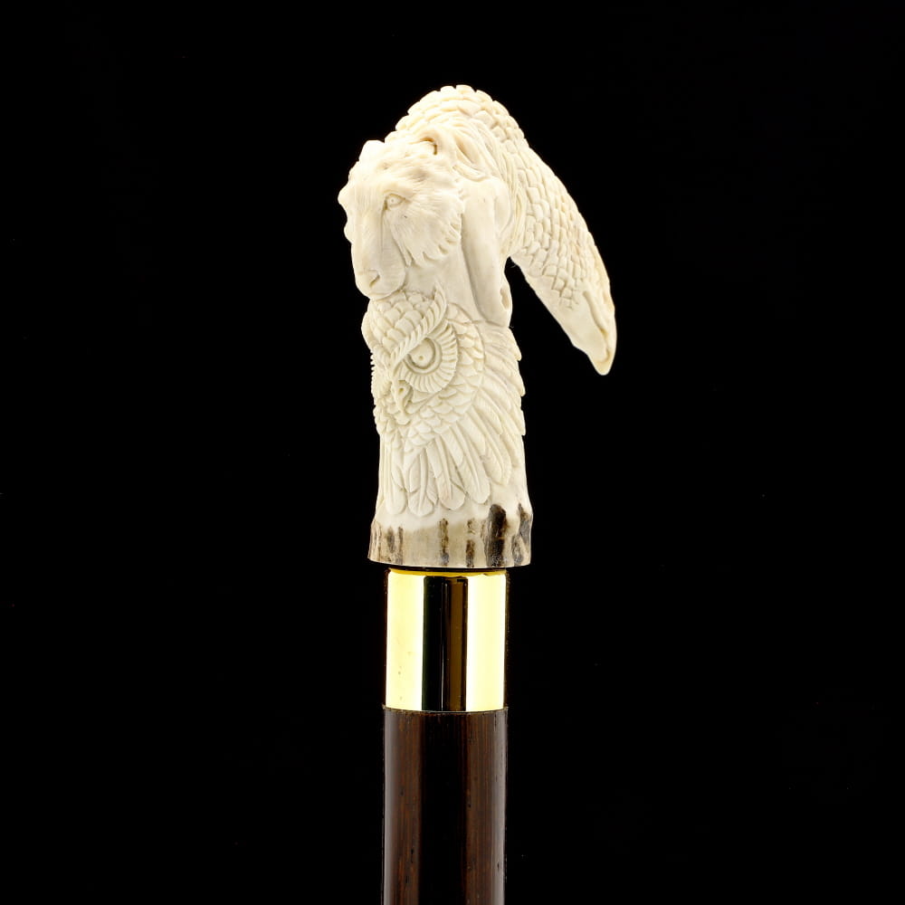 Natures Wildlife Pack Intricate Handcarved Bone Handle Collector Cane w/Custom Shaft and Collar Bone Handles - Tophatter Daily Deals