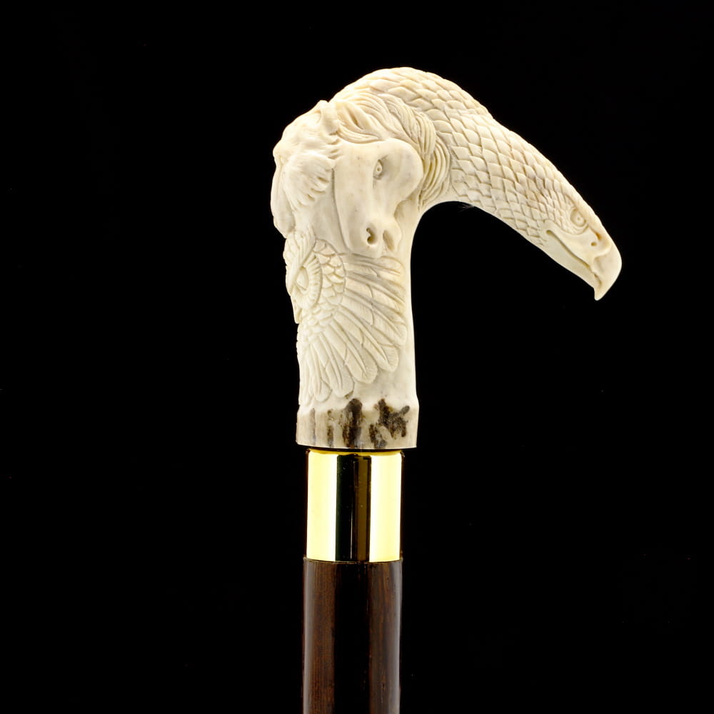 Natures Wildlife Pack Intricate Handcarved Bone Handle Collector Cane w/Custom Shaft and Collar Bone Handles - Tophatter Daily Deals