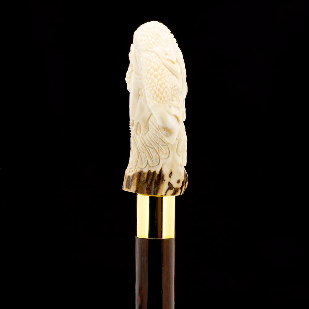 Natures Wildlife Pack Intricate Handcarved Bone Handle Collector Cane w/Custom Shaft and Collar Bone Handles - Tophatter Daily Deals