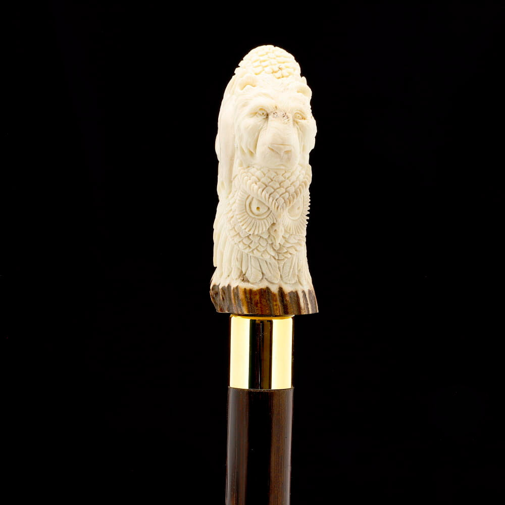 Natures Wildlife Pack Intricate Handcarved Bone Handle Collector Cane w/Custom Shaft and Collar Bone Handles - Tophatter Daily Deals