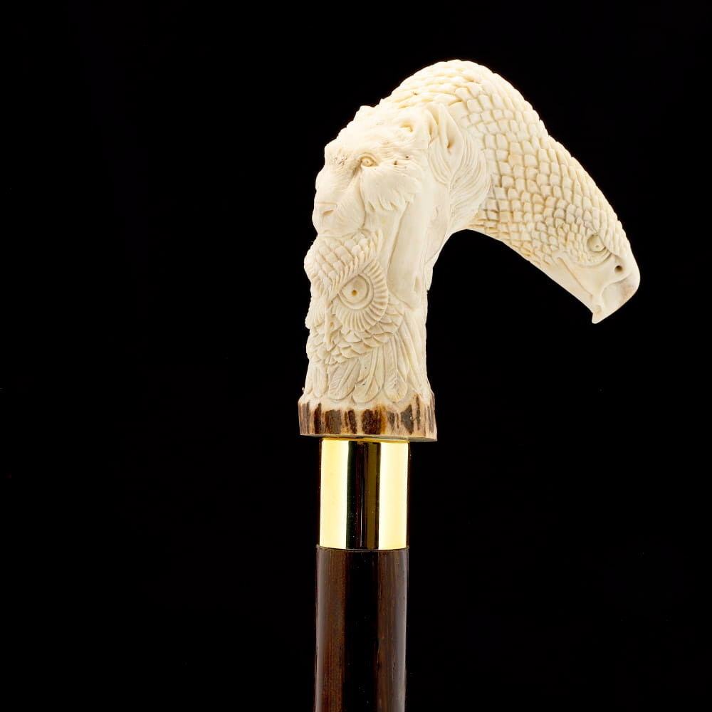 Natures Wildlife Pack Intricate Handcarved Bone Handle Collector Cane w/Custom Shaft and Collar Bone Handles - Tophatter Daily Deals