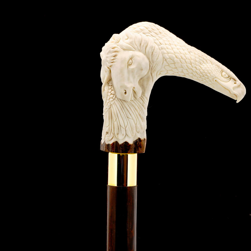 Natures Wildlife Pack Intricate Handcarved Bone Handle Collector Cane w/Custom Shaft and Collar Bone Handles - Tophatter Daily Deals