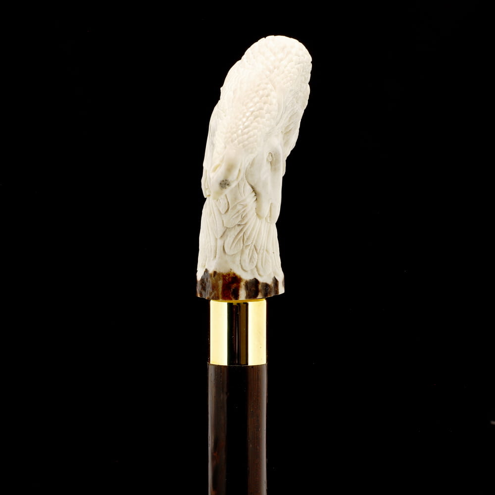 Natures Wildlife Pack Intricate Handcarved Bone Handle Collector Cane w/Custom Shaft and Collar Bone Handles - Tophatter Daily Deals