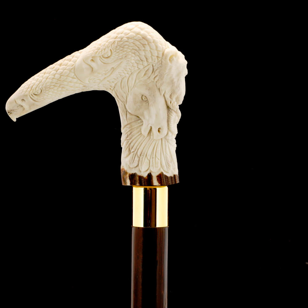 Natures Wildlife Pack Intricate Handcarved Bone Handle Collector Cane w/Custom Shaft and Collar Bone Handles - Tophatter Daily Deals