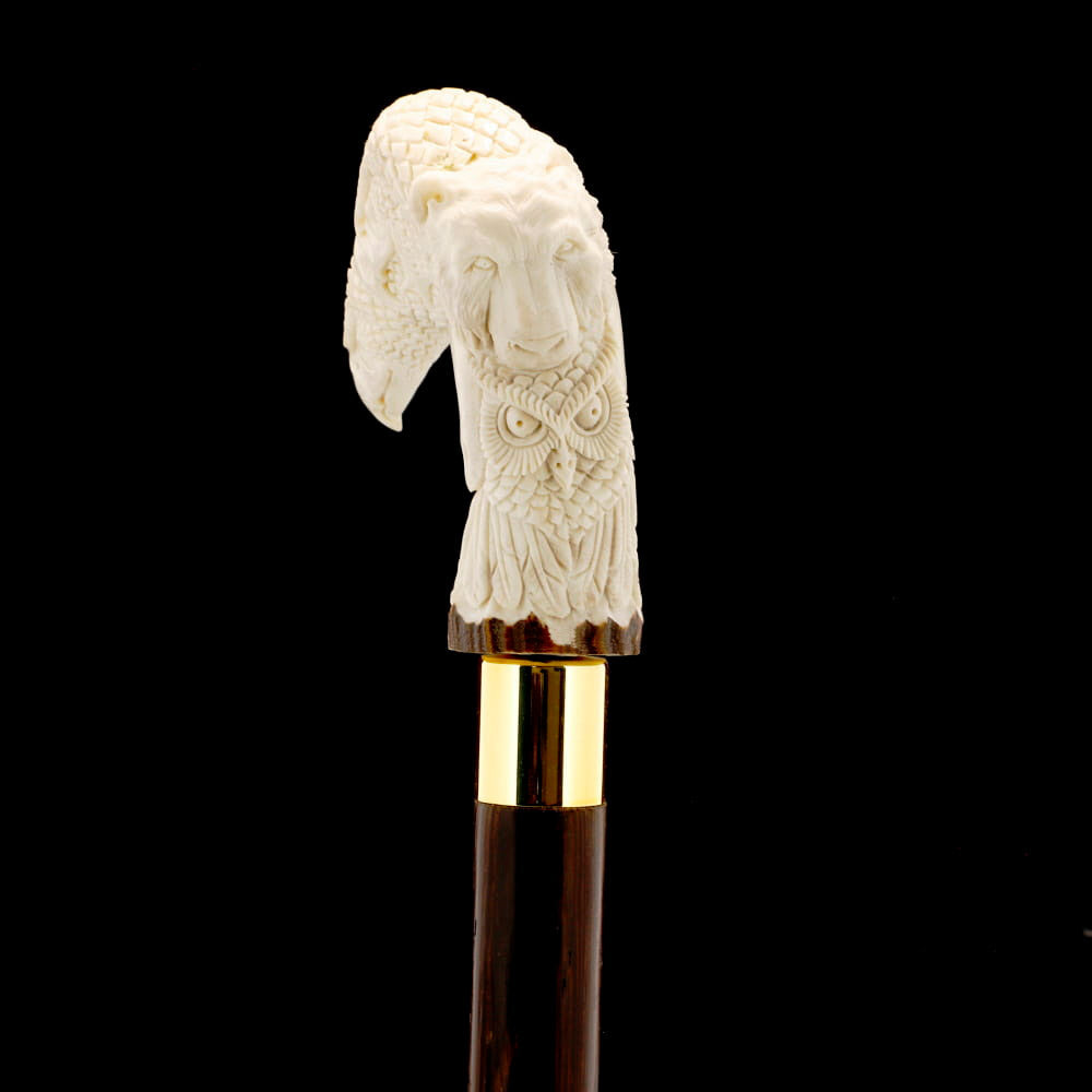 Natures Wildlife Pack Intricate Handcarved Bone Handle Collector Cane w/Custom Shaft and Collar Bone Handles - Tophatter Daily Deals