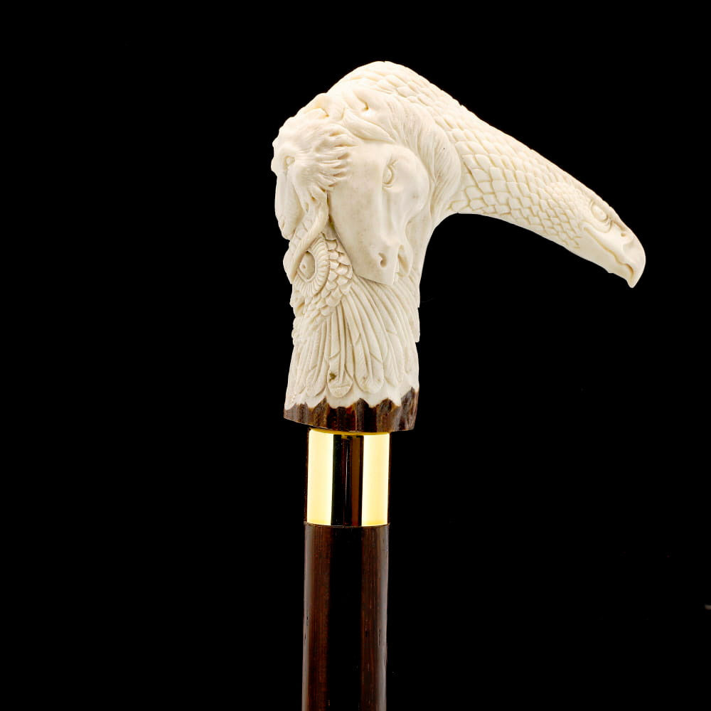 Natures Wildlife Pack Intricate Handcarved Bone Handle Collector Cane w/Custom Shaft and Collar Bone Handles - Tophatter Daily Deals