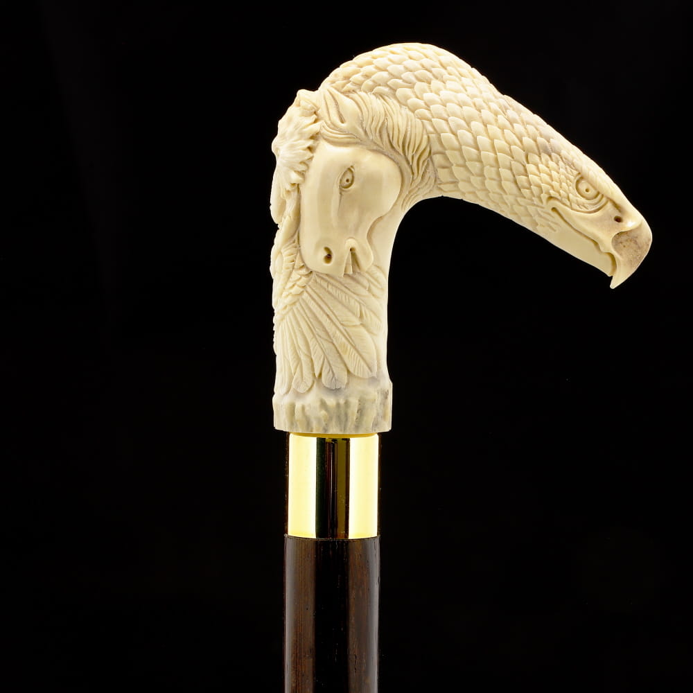 Natures Wildlife Pack Intricate Handcarved Bone Handle Collector Cane w/Custom Shaft and Collar Bone Handles - Tophatter Daily Deals