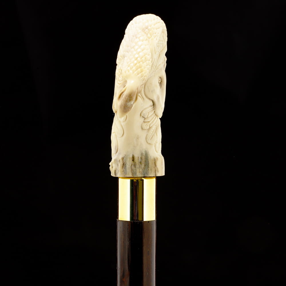 Natures Wildlife Pack Intricate Handcarved Bone Handle Collector Cane w/Custom Shaft and Collar Bone Handles - Tophatter Daily Deals