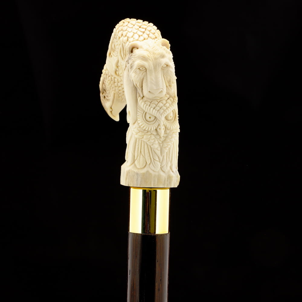 Natures Wildlife Pack Intricate Handcarved Bone Handle Collector Cane w/Custom Shaft and Collar Bone Handles - Tophatter Daily Deals