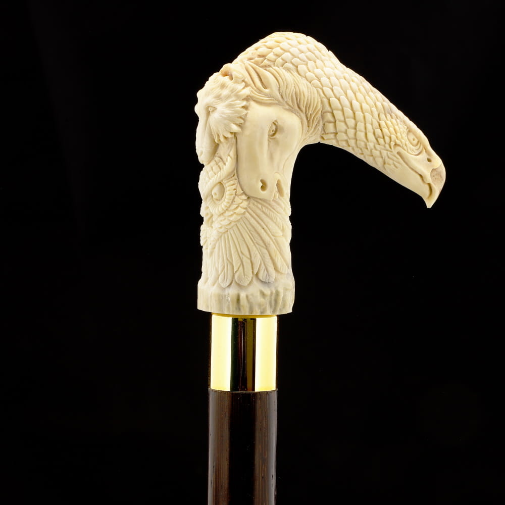 Natures Wildlife Pack Intricate Handcarved Bone Handle Collector Cane w/Custom Shaft and Collar Bone Handles - Tophatter Daily Deals