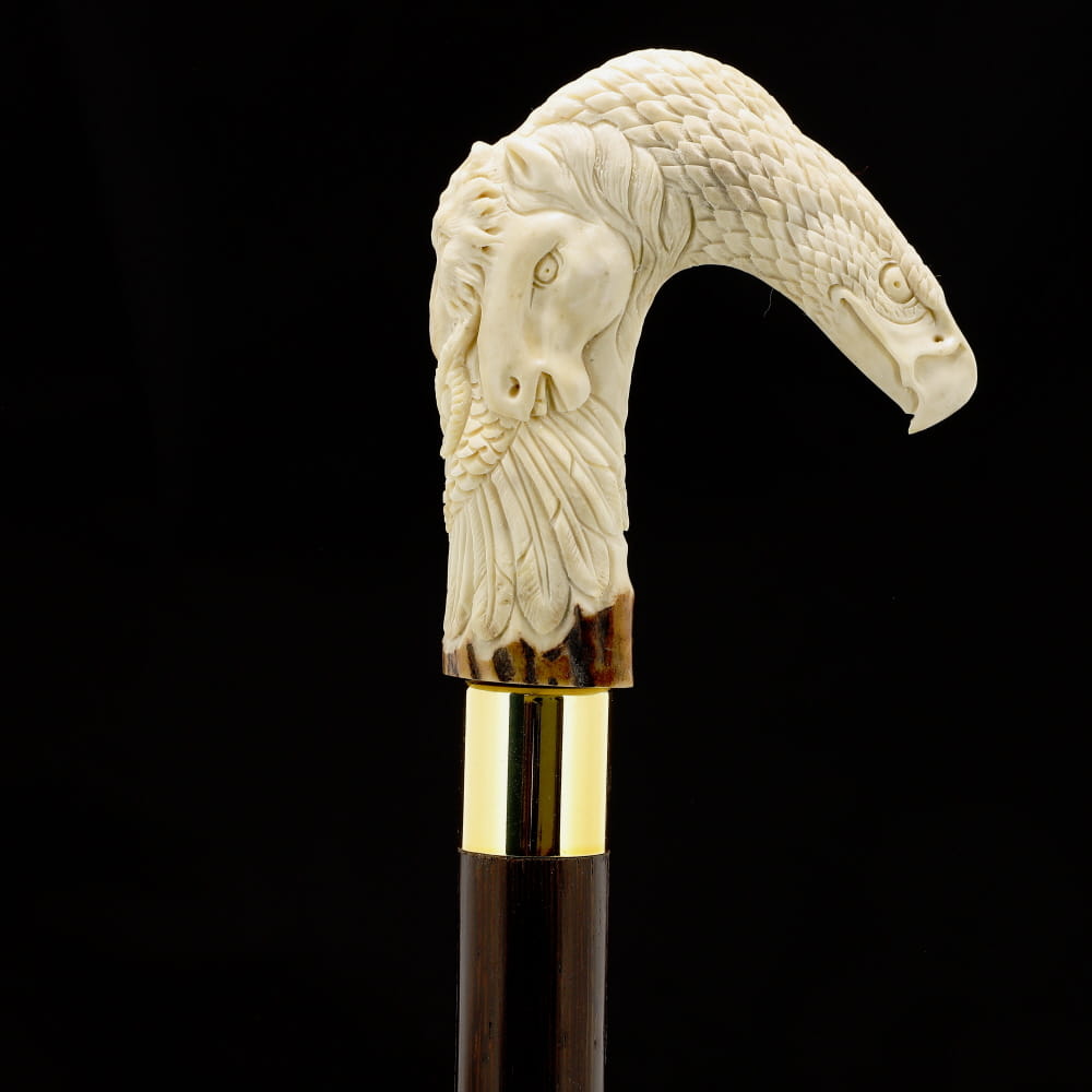 Natures Wildlife Pack Intricate Handcarved Bone Handle Collector Cane w/Custom Shaft and Collar Bone Handles - Tophatter Daily Deals