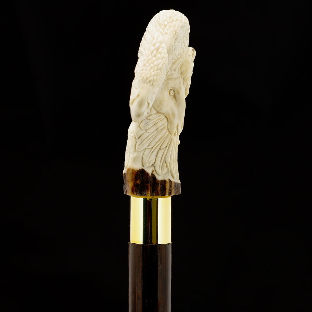 Natures Wildlife Pack Intricate Handcarved Bone Handle Collector Cane w/Custom Shaft and Collar Bone Handles - Tophatter Daily Deals