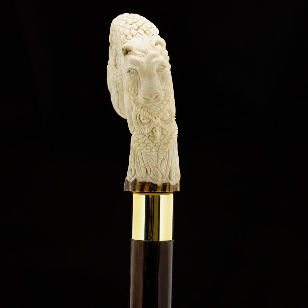 Natures Wildlife Pack Intricate Handcarved Bone Handle Collector Cane w/Custom Shaft and Collar Bone Handles - Tophatter Daily Deals