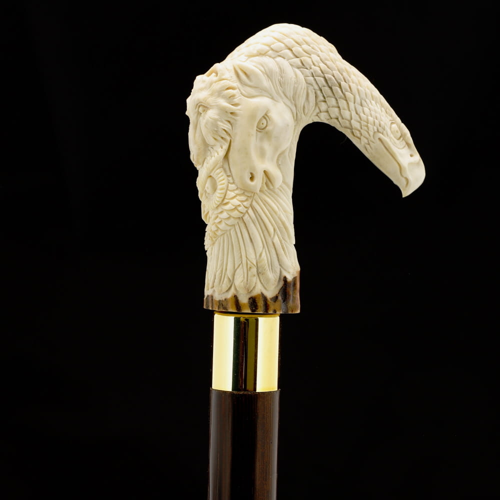 Natures Wildlife Pack Intricate Handcarved Bone Handle Collector Cane w/Custom Shaft and Collar Bone Handles - Tophatter Daily Deals
