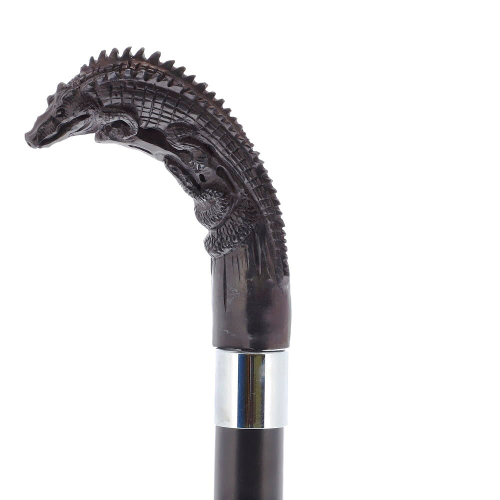 Lizard Carving Dark Buffalo Horn Bone Handle Collector Cane w/Custom Shaft and Collar Bone Handles - Tophatter Daily Deals
