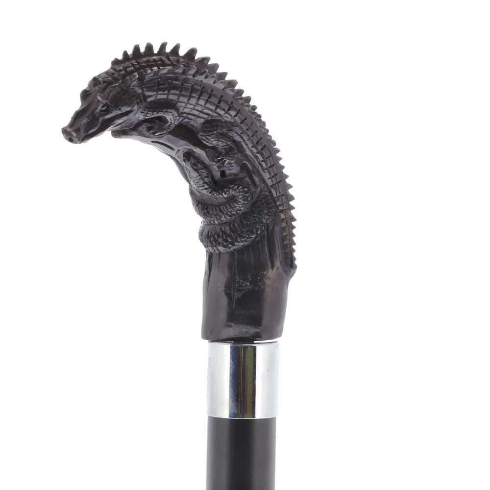 Lizard Carving Dark Buffalo Horn Bone Handle Collector Cane w/Custom Shaft and Collar Bone Handles - Tophatter Daily Deals