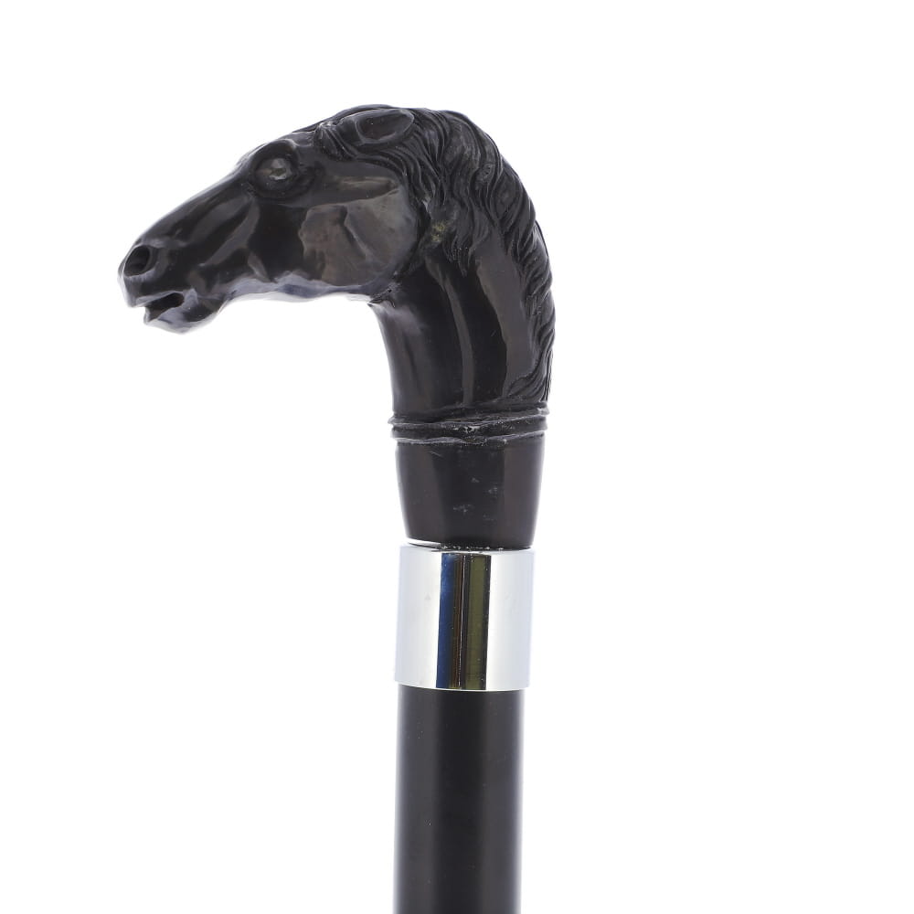 Horse Carving Dark Buffalo Horn Bone Handle Collector Cane w/Custom Shaft and Collar Bone Handles - Tophatter Daily Deals