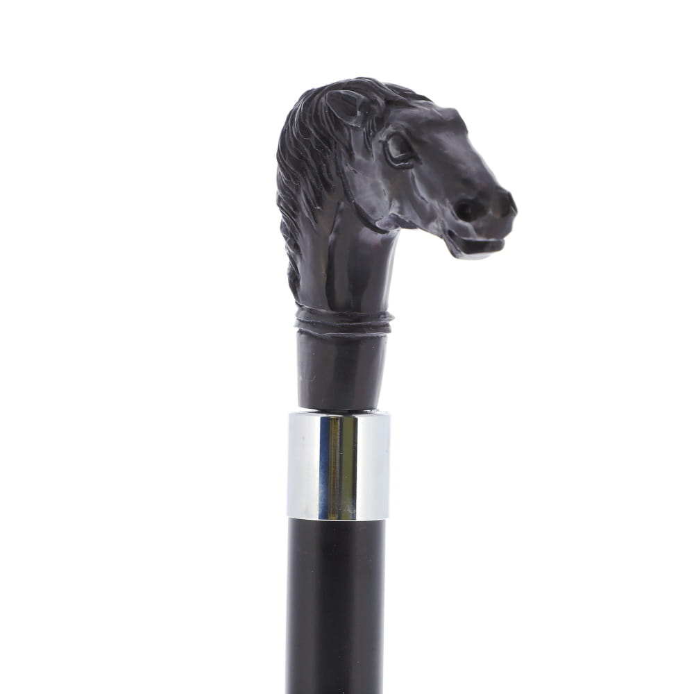 Horse Carving Dark Buffalo Horn Bone Handle Collector Cane w/Custom Shaft and Collar Bone Handles - Tophatter Daily Deals