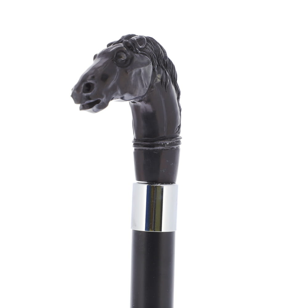 Horse Carving Dark Buffalo Horn Bone Handle Collector Cane w/Custom Shaft and Collar Bone Handles - Tophatter Daily Deals