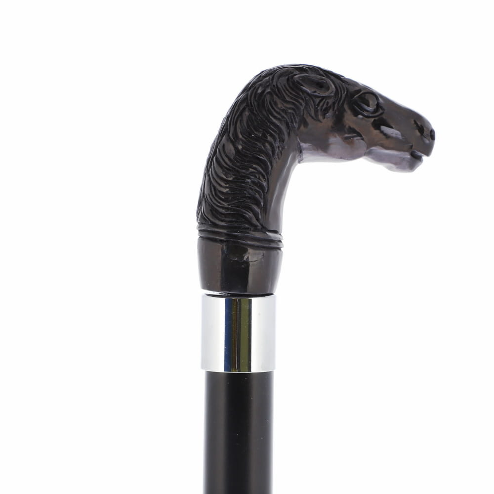 Horse Carving Dark Buffalo Horn Bone Handle Collector Cane w/Custom Shaft and Collar Bone Handles - Tophatter Daily Deals
