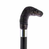Horse Carving Dark Buffalo Horn Bone Handle Collector Cane w/Custom Shaft and Collar Bone Handles - Tophatter Daily Deals