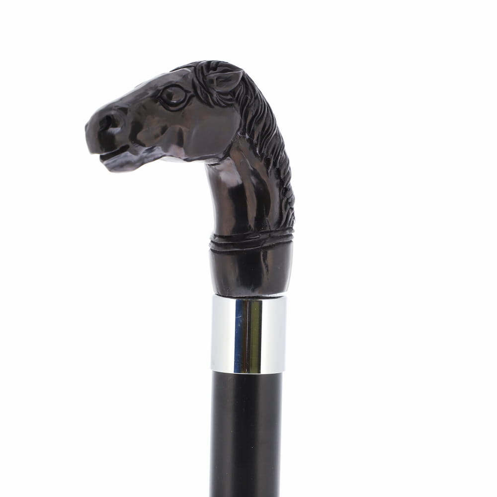 Horse Carving Dark Buffalo Horn Bone Handle Collector Cane w/Custom Shaft and Collar Bone Handles - Tophatter Daily Deals