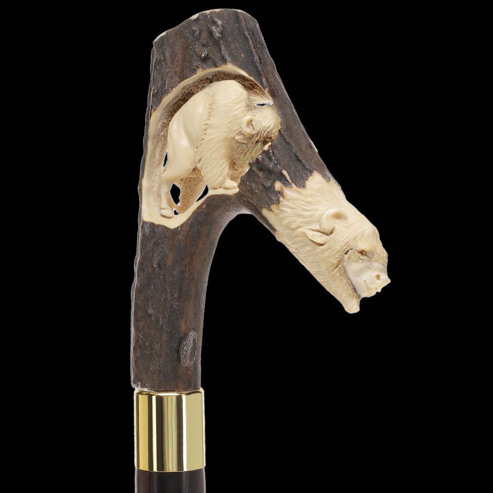 Carved Bison Antler Buffalo Bone: Collector Cane - Limited Supply Bone Handles - Tophatter Daily Deals