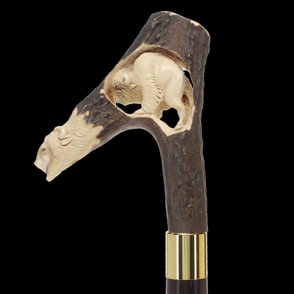 Carved Bison Antler Buffalo Bone: Collector Cane - Limited Supply Bone Handles - Tophatter Daily Deals