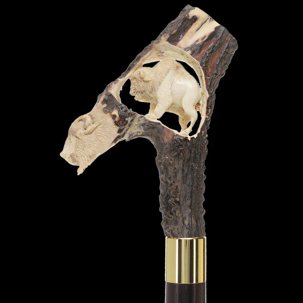 Carved Bison Antler Buffalo Bone: Collector Cane - Limited Supply Bone Handles - Tophatter Daily Deals