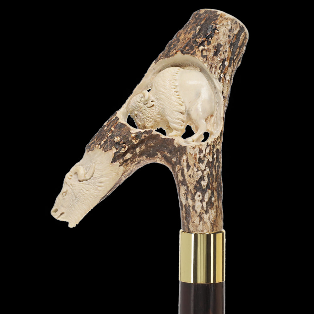 Carved Bison Antler Buffalo Bone: Collector Cane - Limited Supply Bone Handles - Tophatter Daily Deals