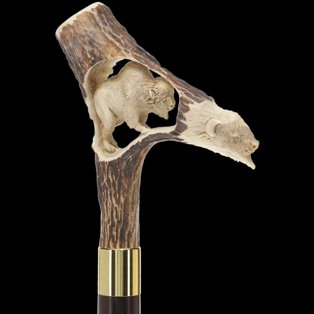 Carved Bison Antler Buffalo Bone: Collector Cane - Limited Supply Bone Handles - Tophatter Daily Deals
