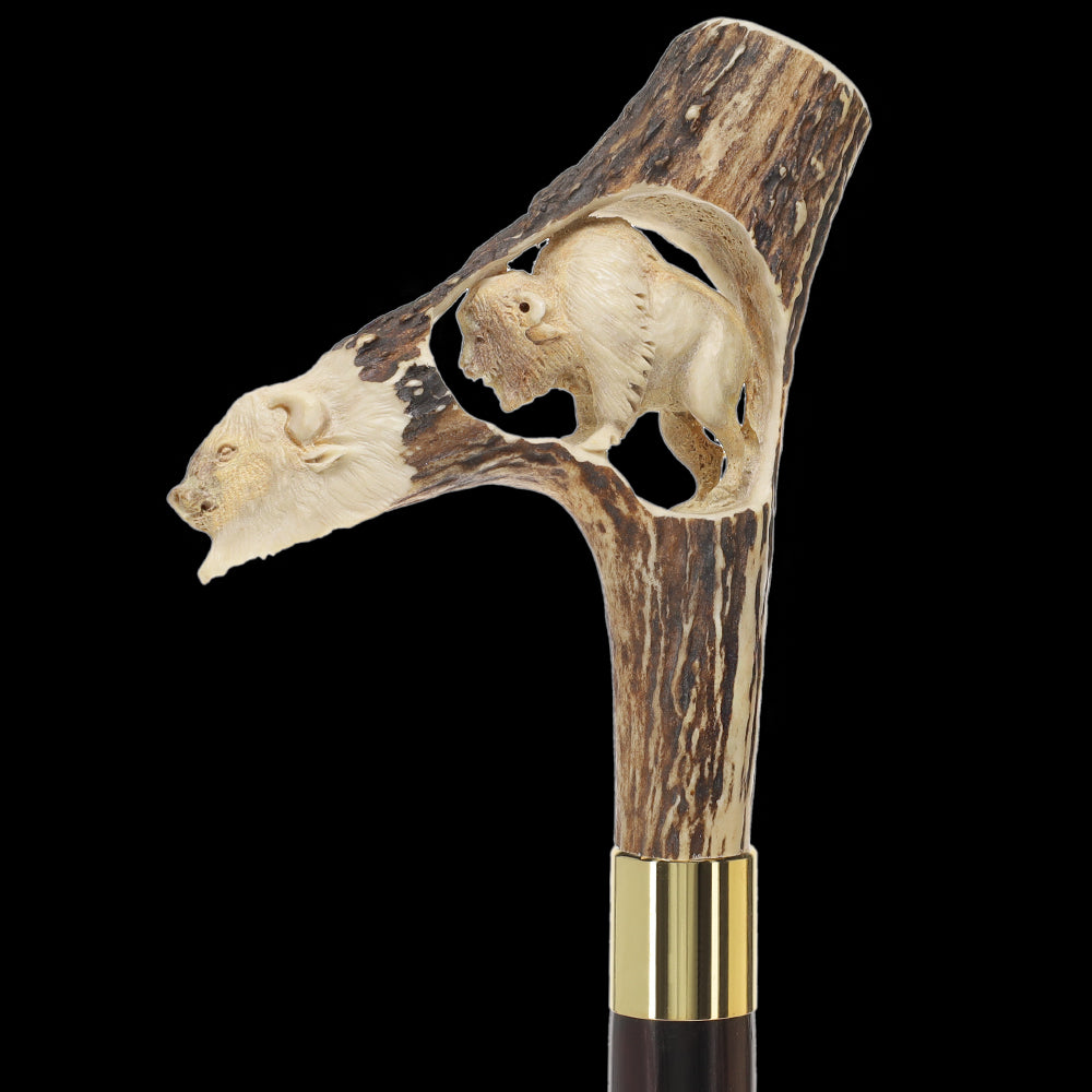 Carved Bison Antler Buffalo Bone: Collector Cane - Limited Supply Bone Handles - Tophatter Daily Deals